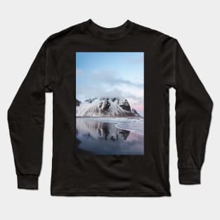 Vestrahorn Mountains by the Black Sand Beach in East Iceland Winter Photography Long Sleeve T-Shirt